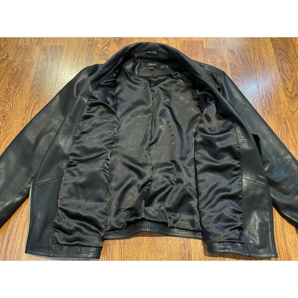 Quince Oversized 100% Leather Moto Jacket Black Women’s Size XL Chic - Picture 4 of 10